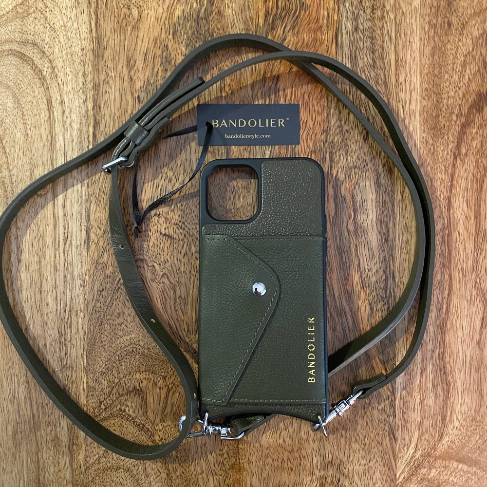 Bandolier Olive Green Leather Crossbody Phone Case iPhone 11 Pro NWT